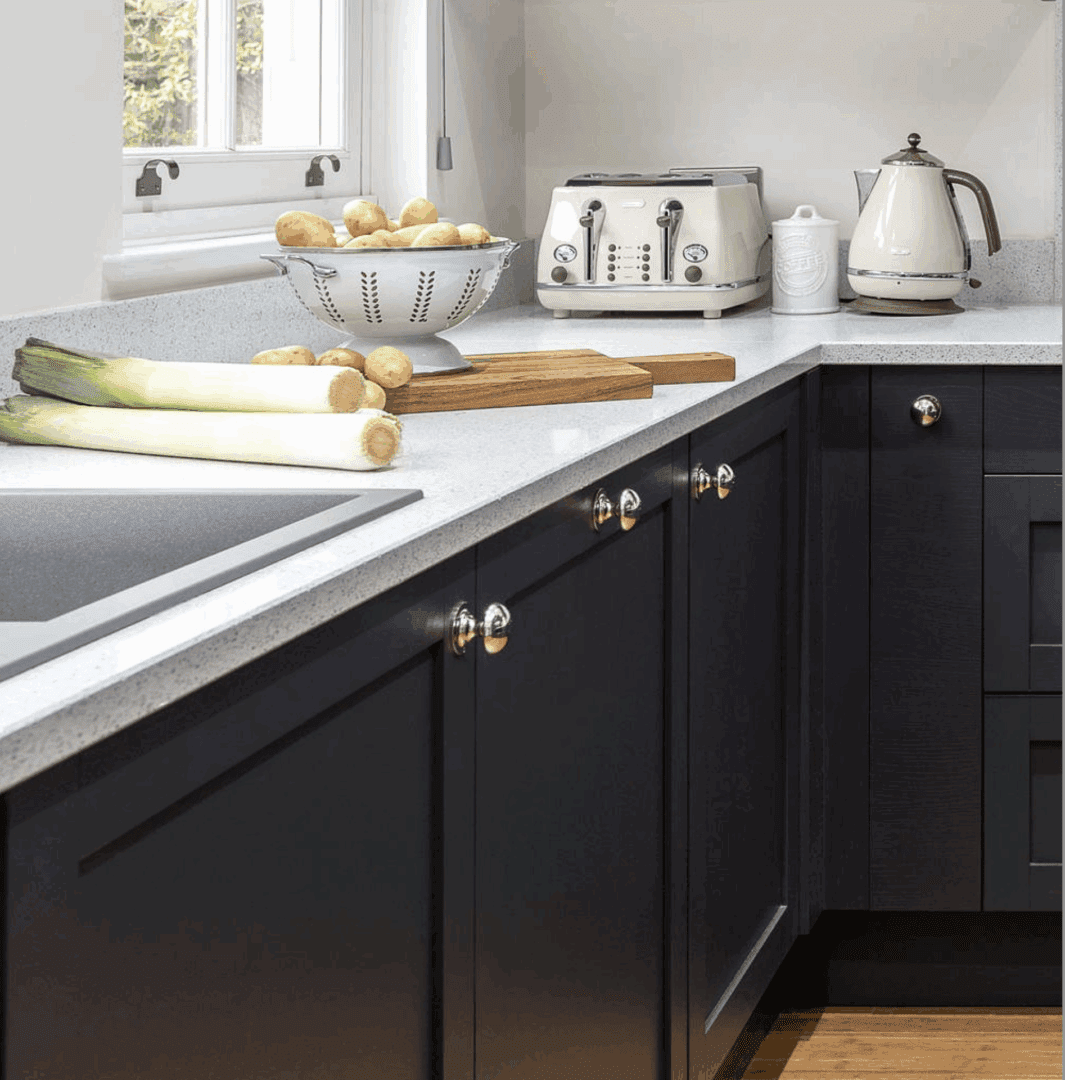 Solid wood raised panel kitchen cabinets with rich grain and classic design