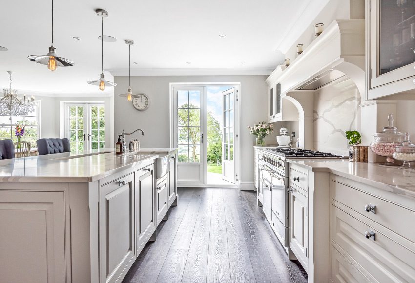 Solid wood raised panel kitchen cabinets with rich grain